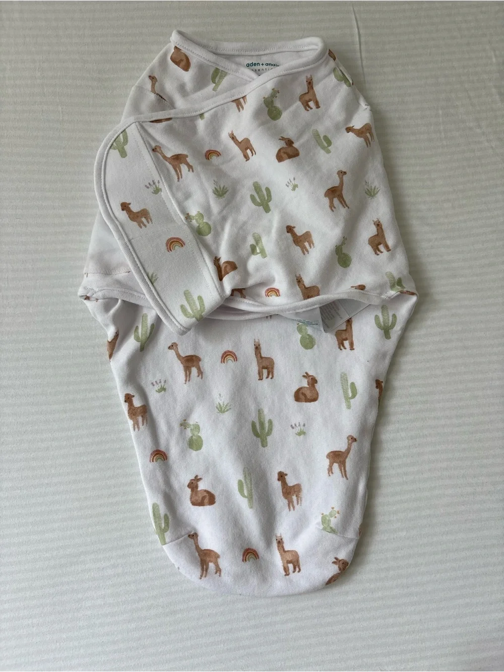 aden + anais White Swaddle with Brown Llama & Green Cactus Print